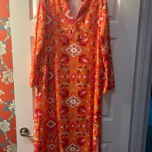 Vibrant Orange/Pink Floral Dress with pockets! Never worn!